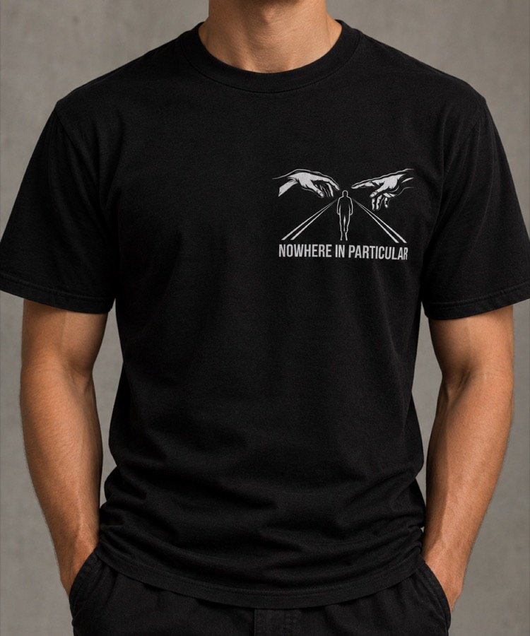 Nowhere in Particular T-Shirt – Black, Chest Logo