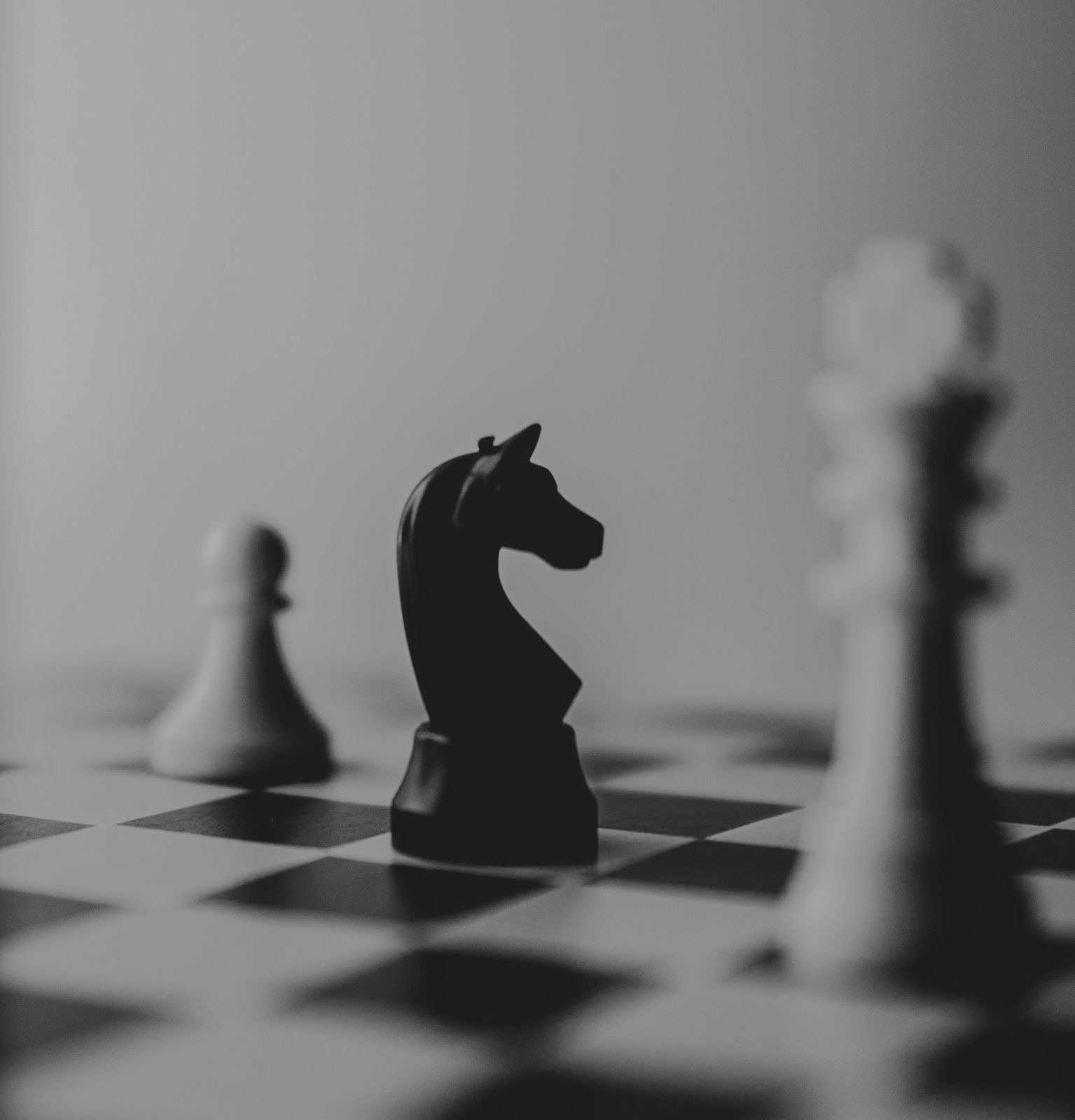 Chess pieces in black and white